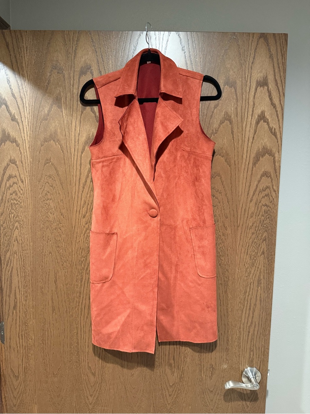 Solitaire Suede Sleeveless Long Vest in Rust